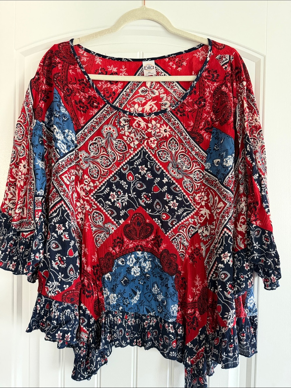 Bila Red Navy Paisley Patchwork Tunic
